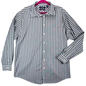 Roundtree & Yorke Mens Long Sleeve Shirt Button Up 2-Ply Cotton Gray Stripes 2XT